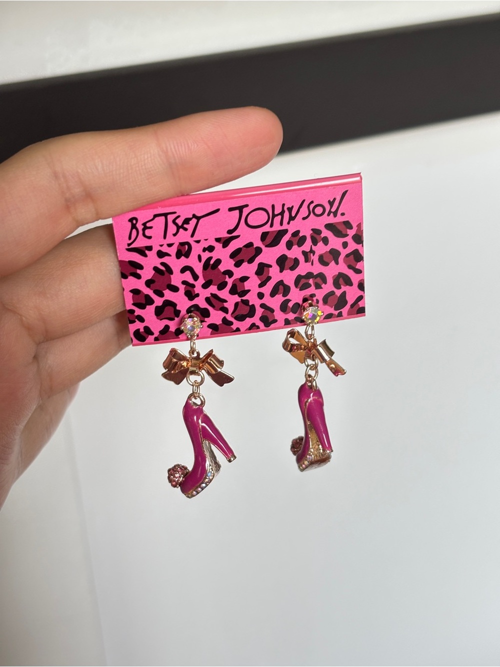 Betsey Johnson Fuchsia High Heel Bow Drop Earrings